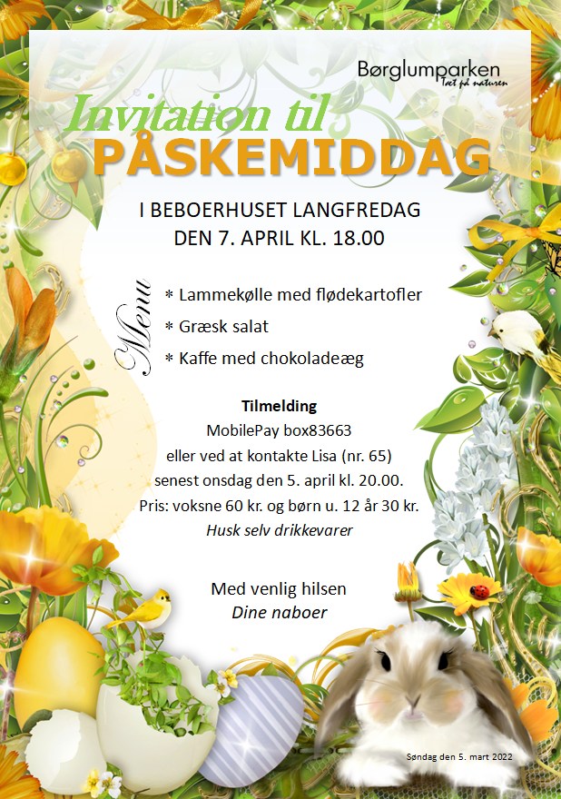 Påske 1 - Børglumparken Invitation til påskemiddag den 7. april 2023